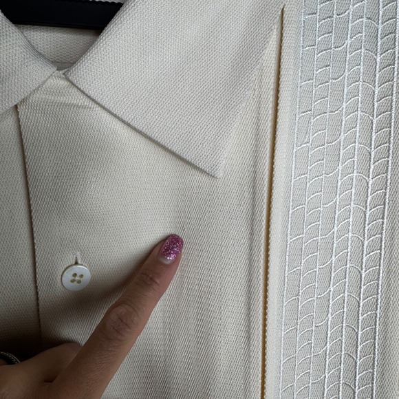 Havana Nines Mens3X 100% Silk Button Up Short Sleeve Cuban Shirt Cream Guayabera - Picture 9 of 10